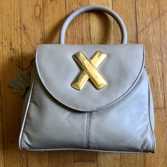 Vintage Handbags - 50s Vintage Leather Handbag with Gold X Hardware